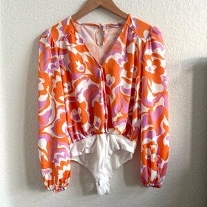 ASOS Skylar Rose Floral Orange and Pink Top Bodysuit Size M